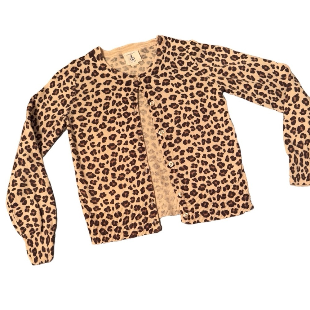 Lands End  kids size 6x-7 leopard print cardigan sweater